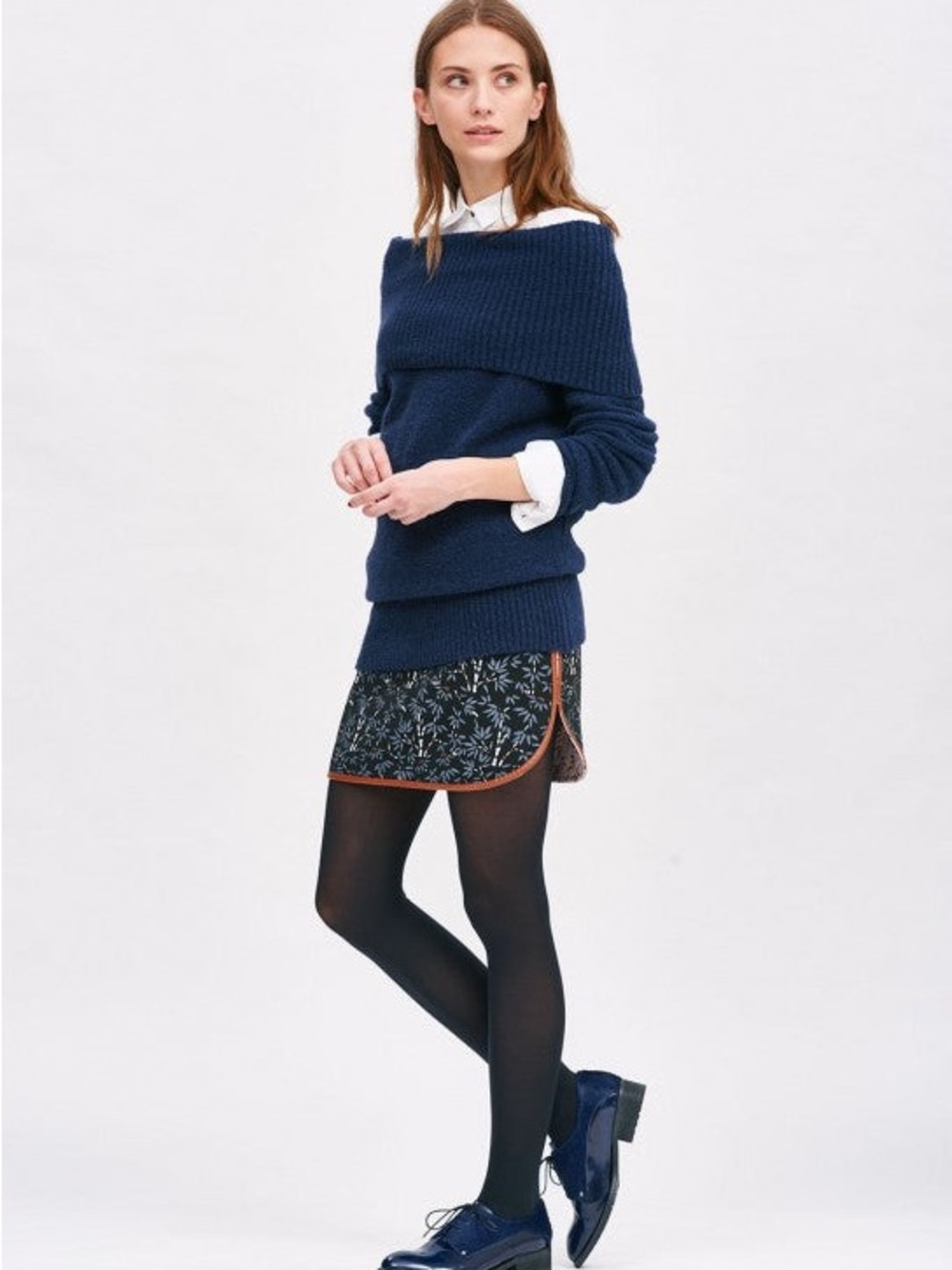 Cop. Copine “Sanpo” Over Sized Off-Shoulder Fold Over Knit Sweater